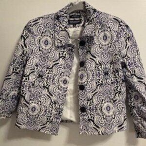 Jones New York Signature Paisley Print Cropped Blazer Jacket Size 4P Blue/white